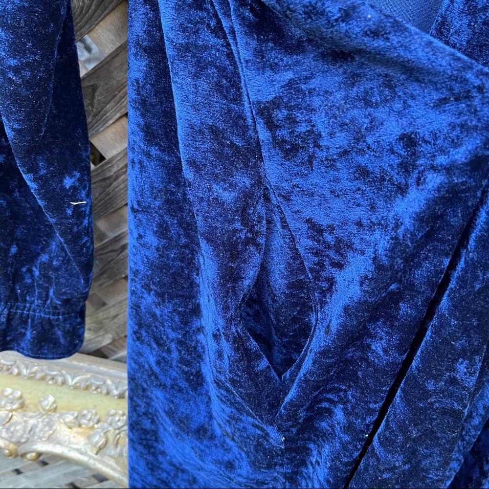 Plush Robe 1980s Zip front crushed Velour Royal Blue Maxi Housedress - Picture 8 of 16